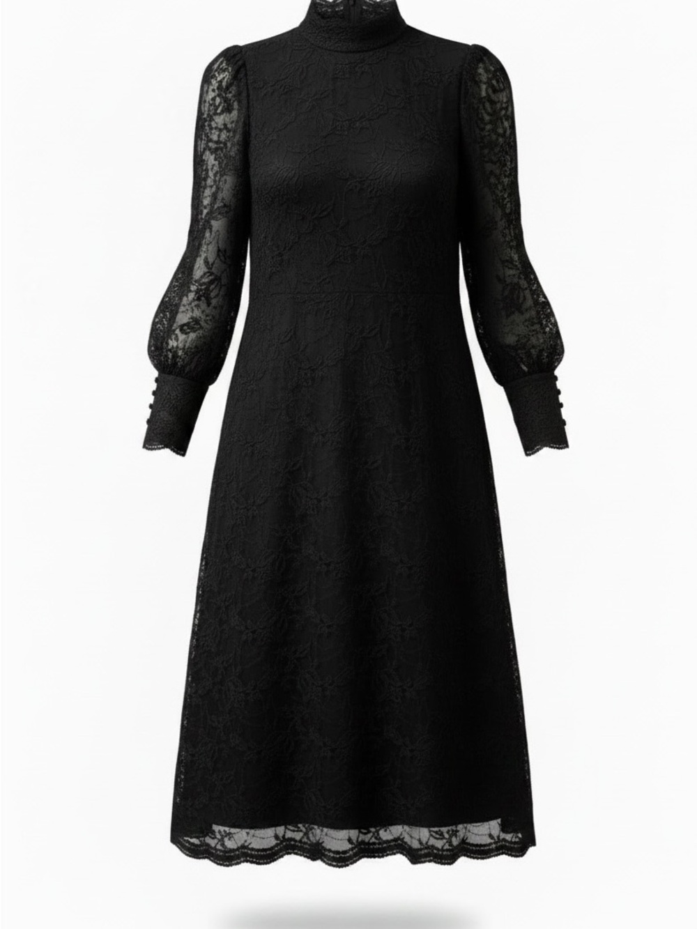 Vintage Mockneck Black Floral Lace Dress
